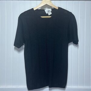 Alex Vtg Top Black Goth Classy Textured Pattern Knit Short Sleeve Women's Silk